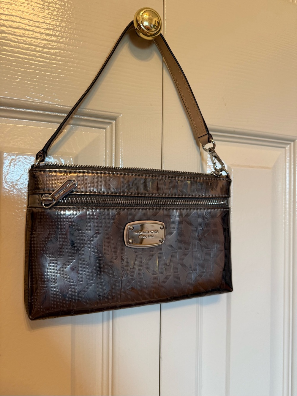 Michael Kors gray metallic mini shoulder bag